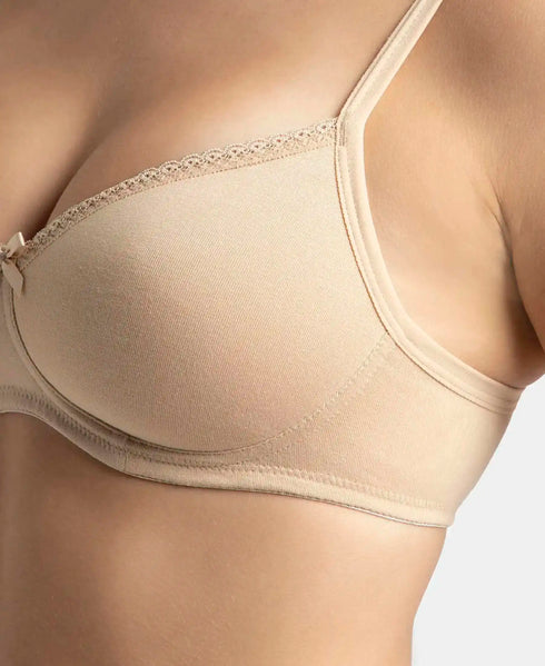 Jockey Wirefree Padded Cotton Stretch Medium Coverage T-Shirt Bra with Lace Styling - Light Skin