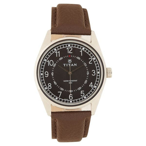 Titan Men's Timeless Charm: Men's Analog Watch with Black Dial and Brown Leather Strap Watch