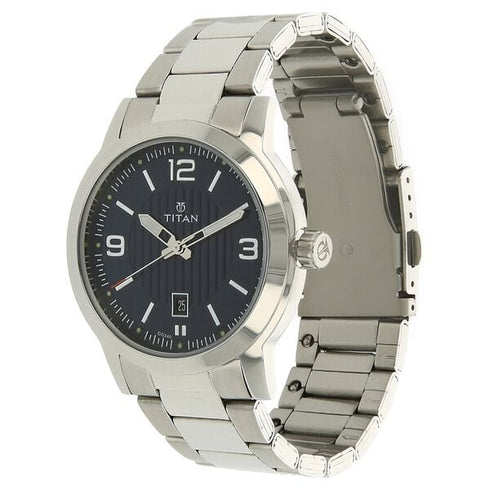 Titan Men's Urban Refinement: Sleek Blue Dial with Silver Stainless Steel Strap Watch