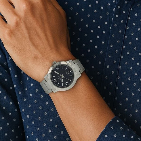 Titan Men's Urban Refinement: Sleek Blue Dial with Silver Stainless Steel Strap Watch