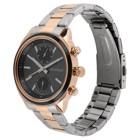 Titan Men's Metropolitan Luxe: Multifunction Black Dial with Two-Tone