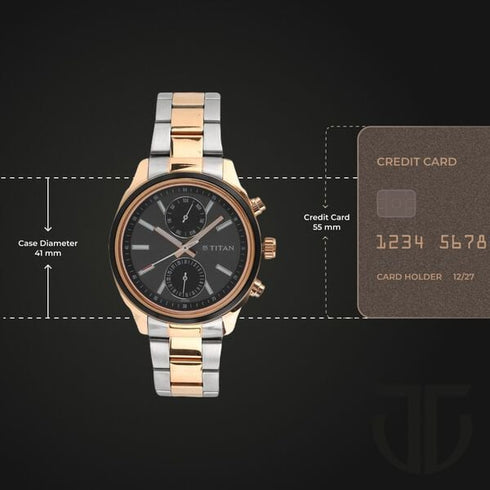 Titan Men's Metropolitan Luxe: Multifunction Black Dial with Two-Tone