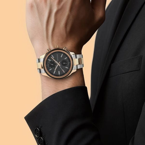 Titan Men's Metropolitan Luxe: Multifunction Black Dial with Two-Tone