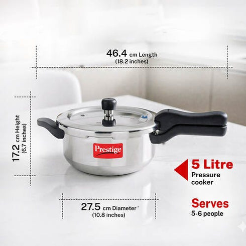 Prestige Svachh Aluminium Anti Bulge Induction Base Senior Deep Pan Pressure Cooker 5 L Silver