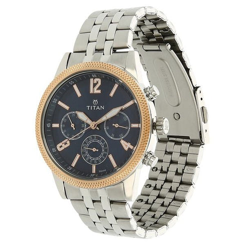 Titan Men's Metropolitan Luxe: Multifunction blue Dial with Two-Tone Bracelet Watch