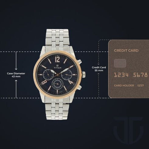 Titan Men's Metropolitan Luxe: Multifunction blue Dial with Two-Tone Bracelet Watch