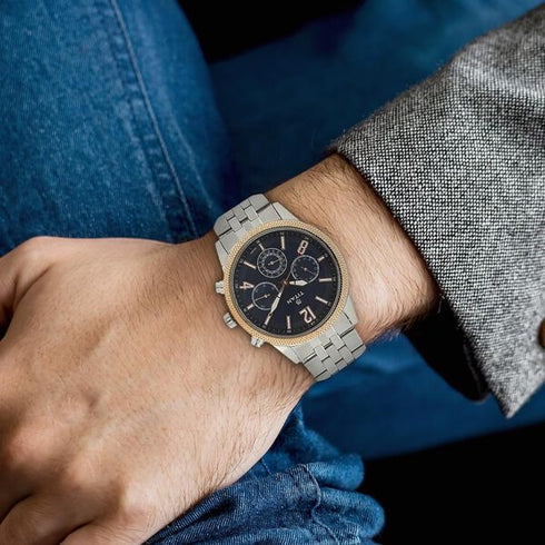 Titan Men's Metropolitan Luxe: Multifunction blue Dial with Two-Tone Bracelet Watch