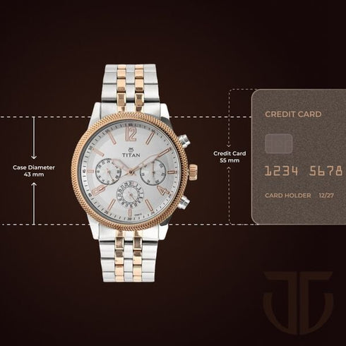 Titan Men's Metropolitan Luxe: Multifunction White Dial with Two-Tone Stainless Steel Bracelet Watch