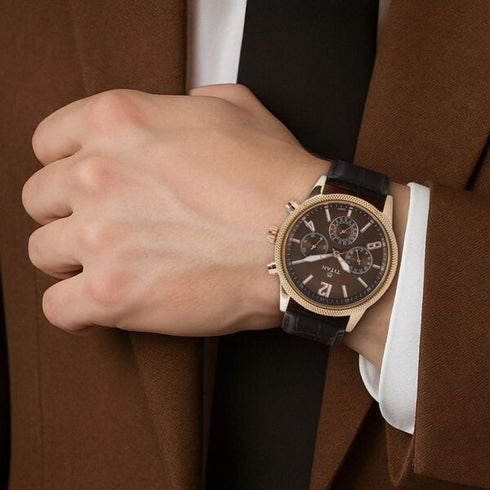 Titan Men's Metropolitan Luxe: Multifunction brown Dial with leather Strap