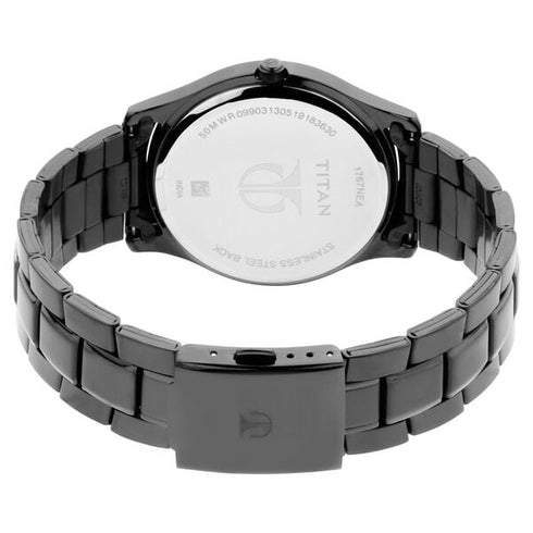 Titan Quartz Analog with Day and Date Black Dial Black Stainless Steel Strap Watch