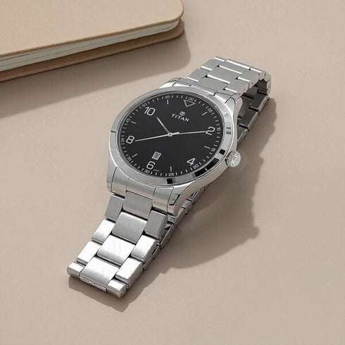 Titan Workwear Black Dial Analog with Date Stainless Steel Strap Watch for Men