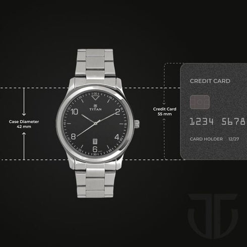 Titan Workwear Black Dial Analog with Date Stainless Steel Strap Watch for Men