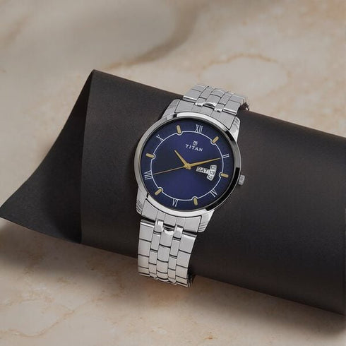 Titan Analog with Day and Date Blue Dial Stainless Steel Strap watch