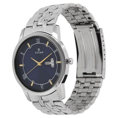 Titan Analog with Day and Date Blue Dial Stainless Steel Strap watch