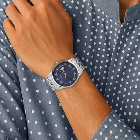 Titan Analog with Day and Date Blue Dial Stainless Steel Strap watch