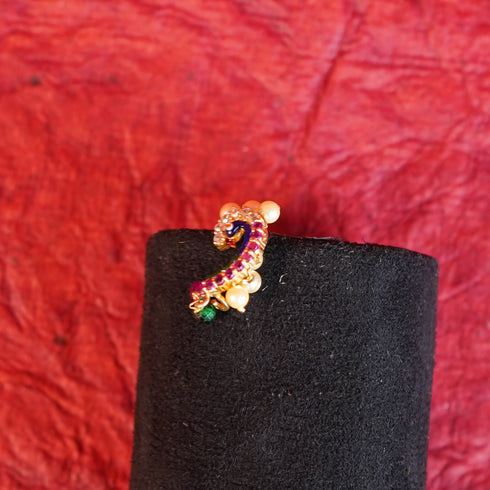 22 Carat Gold Stone Studded Nose Pin With Green Red And White Stones |Mukkera 1.78g by Mahita Collections