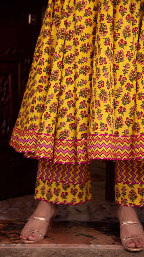 Pomcha Jaipur Dariya Cotton Anarkali Set