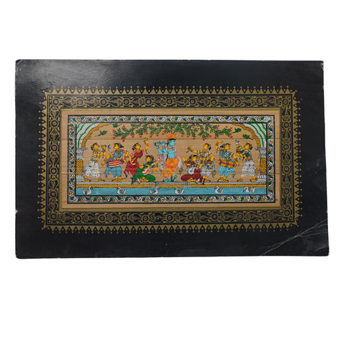 Palm Leaf Handmade Painting of Krishna Raas Leela with Gopis