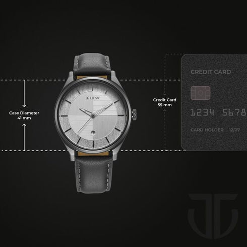 Titan Neo Economy Quartz Analog with Date Silver Dial Grey Leather Strap Watch For Men