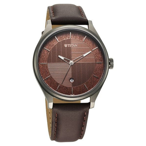 Titan Neo Basics Analog with Gray Dial Gray Leather Strap Watch for Men (Model 1802QL02)