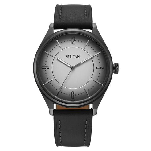 Titan Neo Basics Analog with Gray Dial Gray Leather Strap Watch for Men (Model 1802QL04)