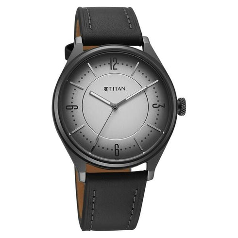 Titan Neo Basics Analog with Gray Dial Gray Leather Strap Watch for Men (Model 1802QL04)