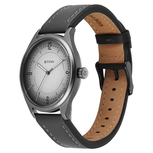 Titan Neo Basics Analog with Gray Dial Gray Leather Strap Watch for Men (Model 1802QL04)