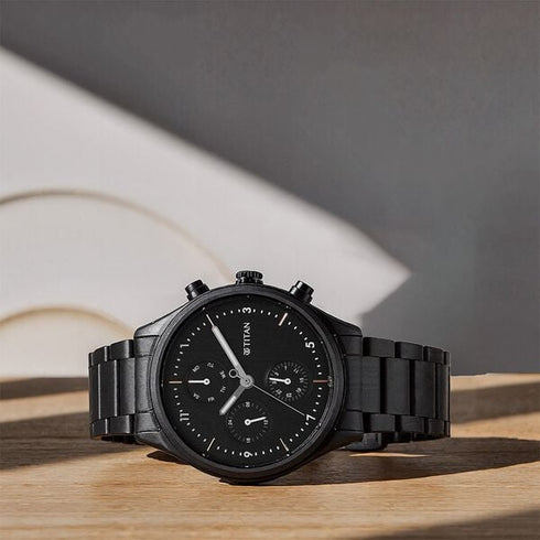 Titan Neo Black Dial Quartz Multifunction Stainless Steel Strap watch