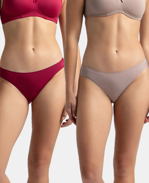 Jockey Medium Coverage Micro Modal Bikini With Concealed Waistband | Mocha & Anemone | Pack of 2