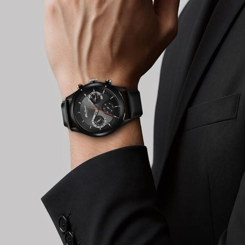 Titan Octane Quartz Multifunction Black Dial With Black Leather Strap Watch For Men