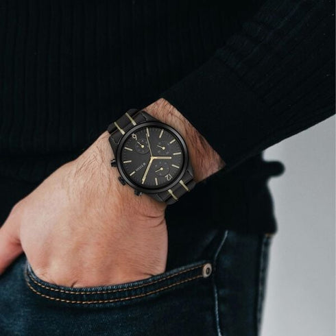 Titan Black and Gold Anthracite Dial Analog Stainless Steel Strap watch for Men
