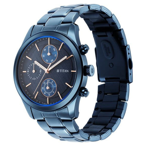 Titan Neo Splash Quartz Analog with Date Blue Dial Blue Stainless Steel Strap Watch