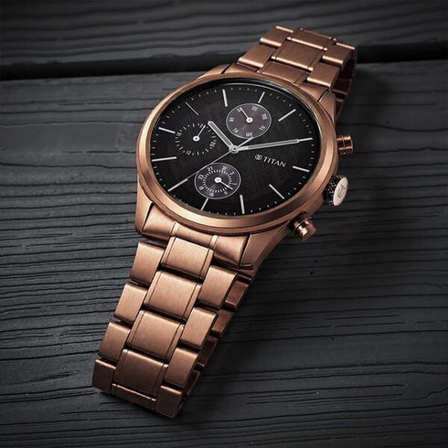 Titan Neo Splash Quartz Multifunction Black Dial Stainless Steel Strap Watch