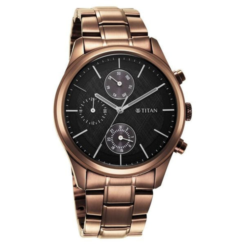 Titan Neo Splash Quartz Multifunction Black Dial Stainless Steel Strap Watch