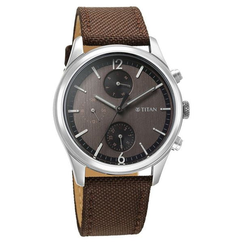 Titan Wrist Wit Quartz Analog with Day and Date Brown Dial Leather Strap Watch
