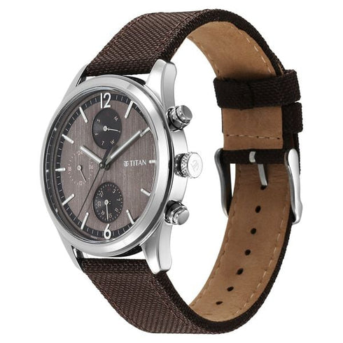 Titan Wrist Wit Quartz Analog with Day and Date Brown Dial Leather Strap Watch