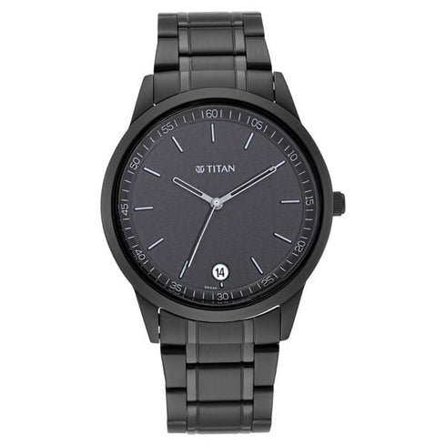 Titan Minimals Quartz Analog with Date Black Dial Black Metal Strap Watch