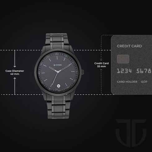 Titan Minimals Quartz Analog with Date Black Dial Black Metal Strap Watch