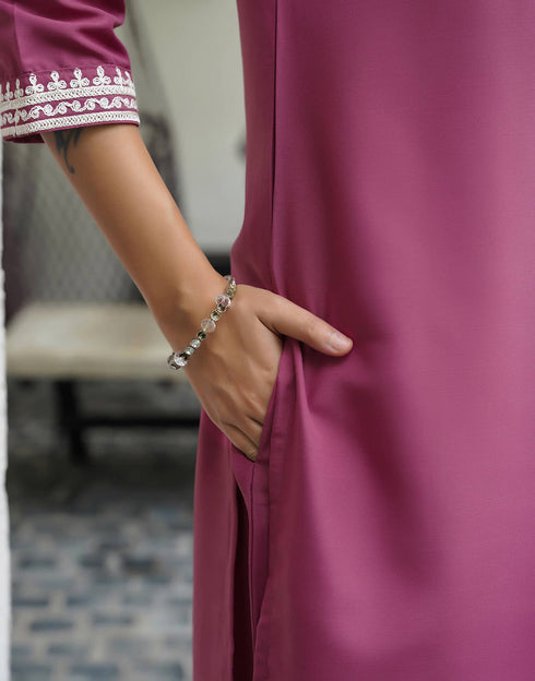 Sudathi Dusty Pink Silk Sequence Straight Kurta Set With Dupatta