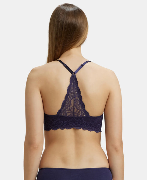 Jockey Under-Wired Padded Soft Touch Microfiber Stretch Full Coverage T-Shirt Bra with Lace Back Styling - Classic Navy