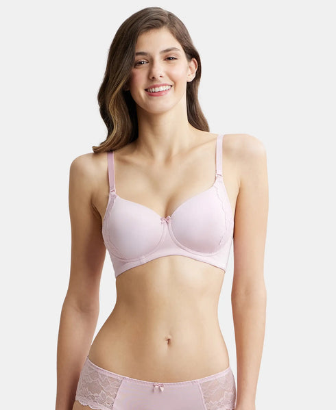 Jockey Wirefree Padded Soft Touch Microfiber Stretch Full Coverage T-Shirt Bra with Lace Styling - Fragrant Lily