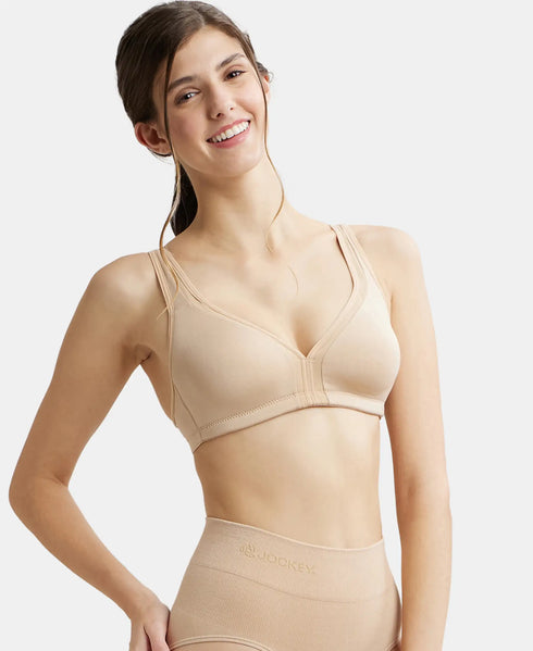 Jockey Wirefree Non Padded Soft Touch Microfiber Stretch Full Coverage Everyday Bra with Stylised Mesh Panel - Light Skin
