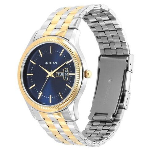 Titan Men's Trendsetter Watch: Chic Blue Dial & Two-Tone Strap