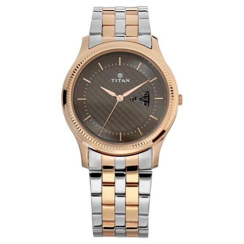 Titan Brown Dial Analog with Day and Date Stainless Steel Strap Watch for Men