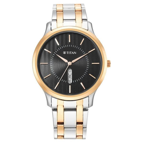 Titan Karishma Quartz Analog Black Dial Two Toned Stainless Steel Strap Watch For Men