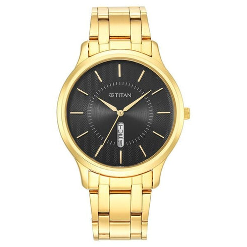 Titan Karishma Quartz Analog with Day and Date Black Dial Golden