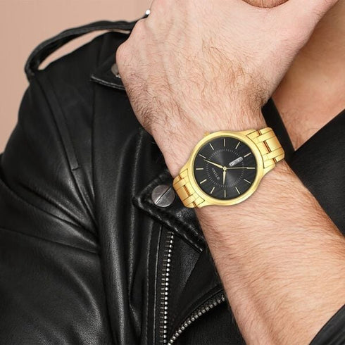 Titan Karishma Quartz Analog with Day and Date Black Dial Golden