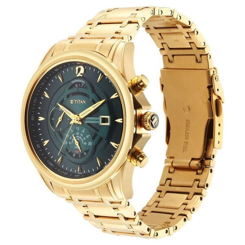 Titan Regalia Premium Green Chrono Stainless Steel Strap watch for Men