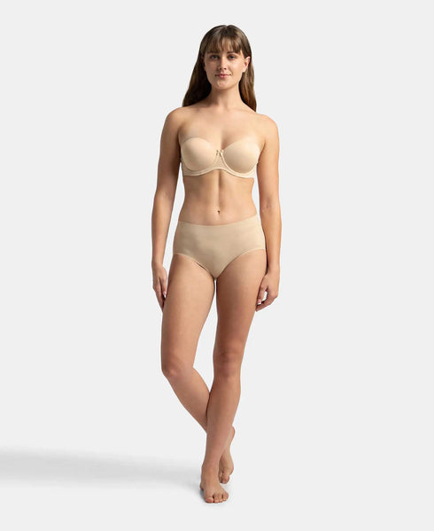 Jockey Under-Wired Padded Soft Touch Microfiber Stretch Full Coverage Strapless Bra with Ultra-Grip Support Band - Light Skin