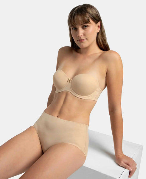 Jockey Under-Wired Padded Soft Touch Microfiber Stretch Full Coverage Strapless Bra with Ultra-Grip Support Band - Light Skin